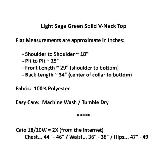 CATO Light Sage Green Solid V-Neck Top – Plus Size 18/20W or 2X - Picture 10 of 10